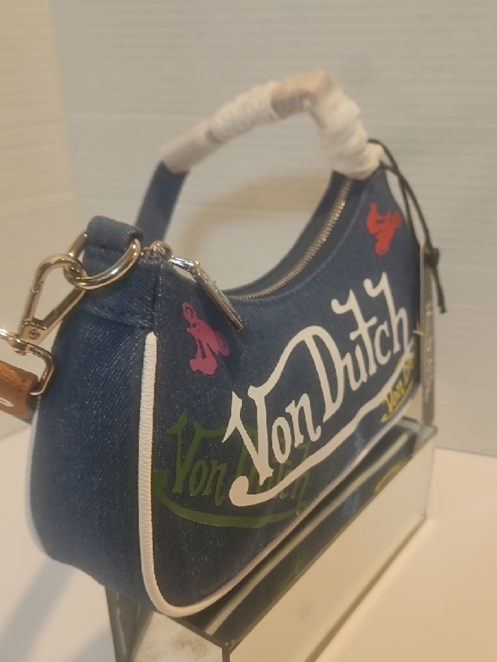 Von Dutch Denim Mini Shoulder Bag with Multicolor Logo Accents - Picture 5 of 9